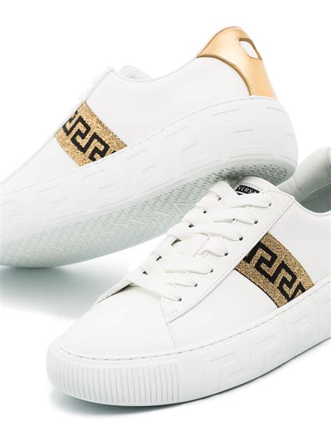 versace piped low-top leather sneakers|Versace la greca low top.